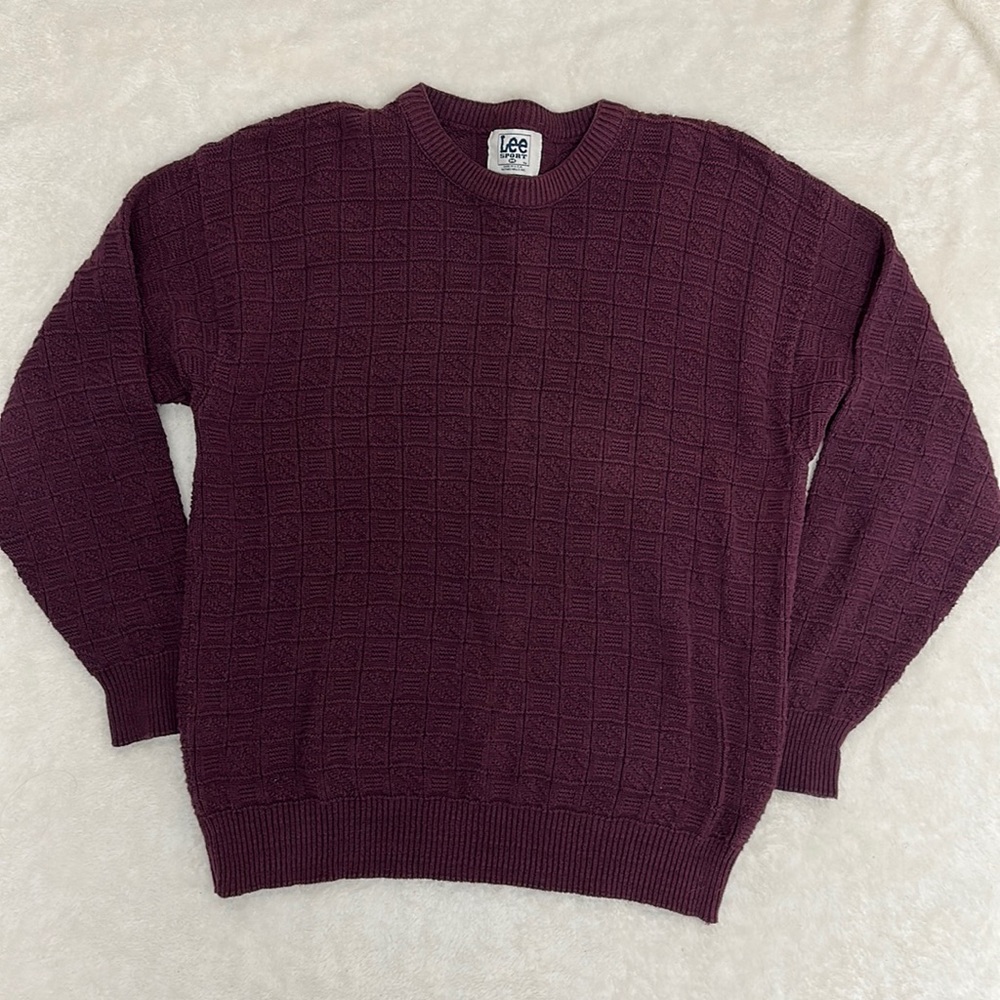 Vintage Lee Maroon textured cotton sweater. Size Medium, made in the usa